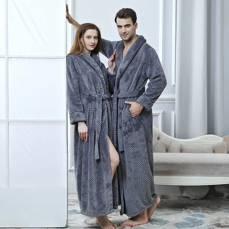 Unisex Warm Dobby Coral Fleece Bathrobe