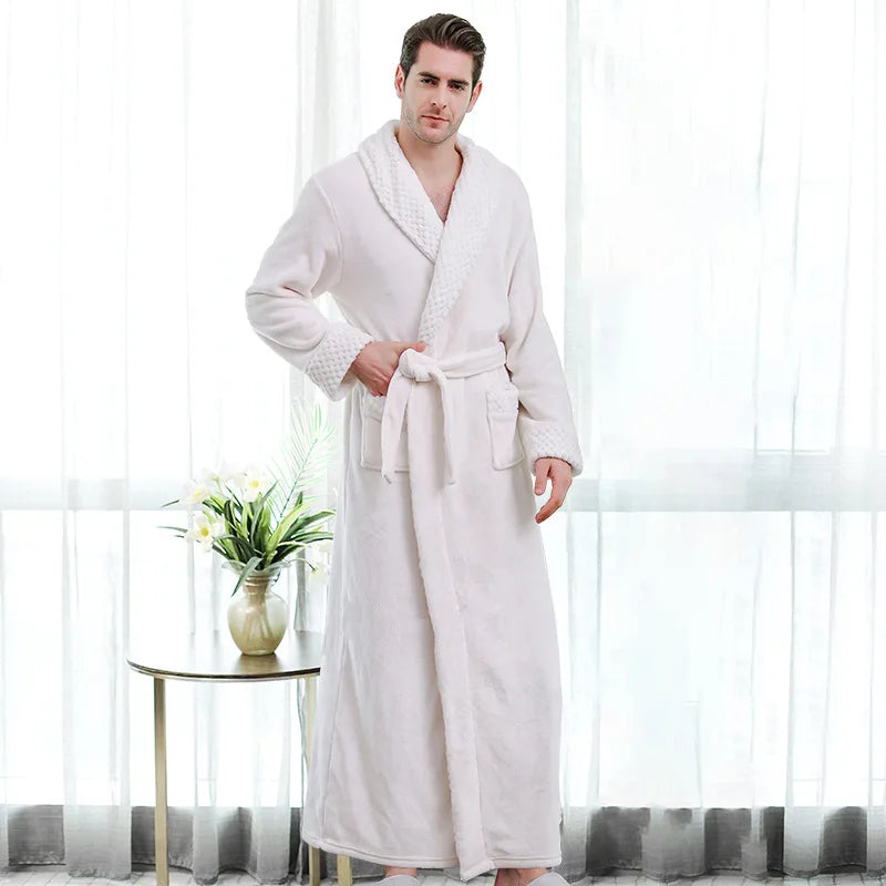 Unisex Warm Dobby Coral Fleece Bathrobe