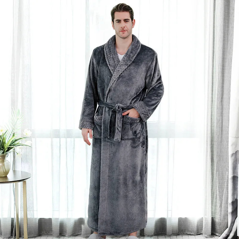 Unisex Warm Dobby Coral Fleece Bathrobe