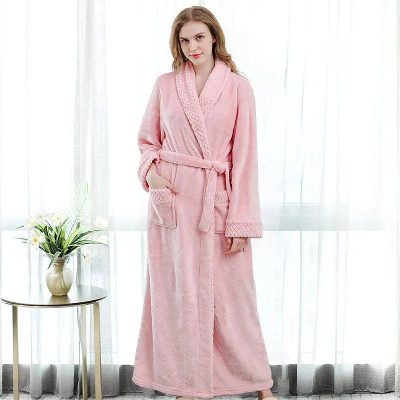 Unisex Warm Dobby Coral Fleece Bathrobe