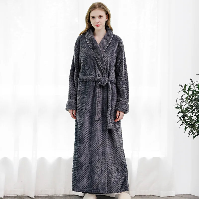 Unisex Warm Dobby Coral Fleece Bathrobe