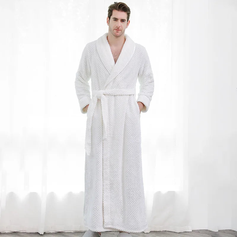Unisex Warm Dobby Coral Fleece Bathrobe