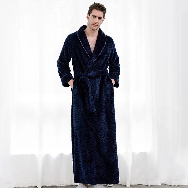 Unisex Warm Dobby Coral Fleece Bathrobe