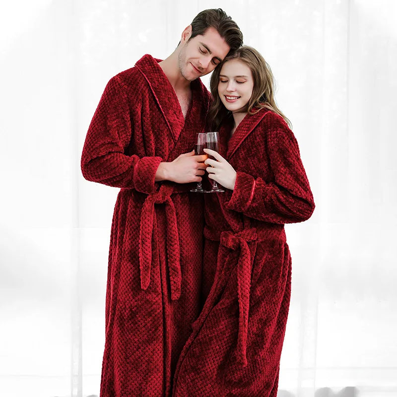 Unisex Warm Dobby Coral Fleece Bathrobe