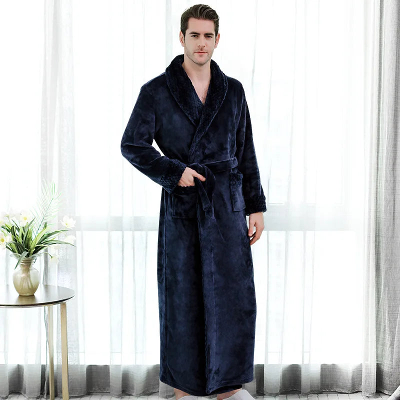 Unisex Warm Dobby Coral Fleece Bathrobe