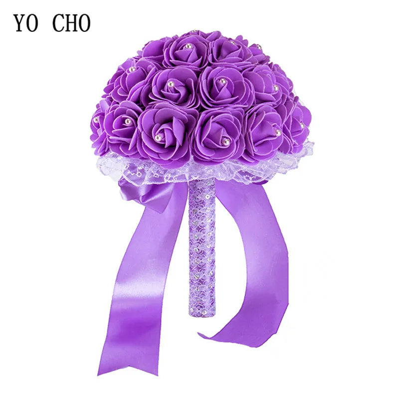 Elegant Blue Bridal Bouquet – Artificial PE Roses with Pearls