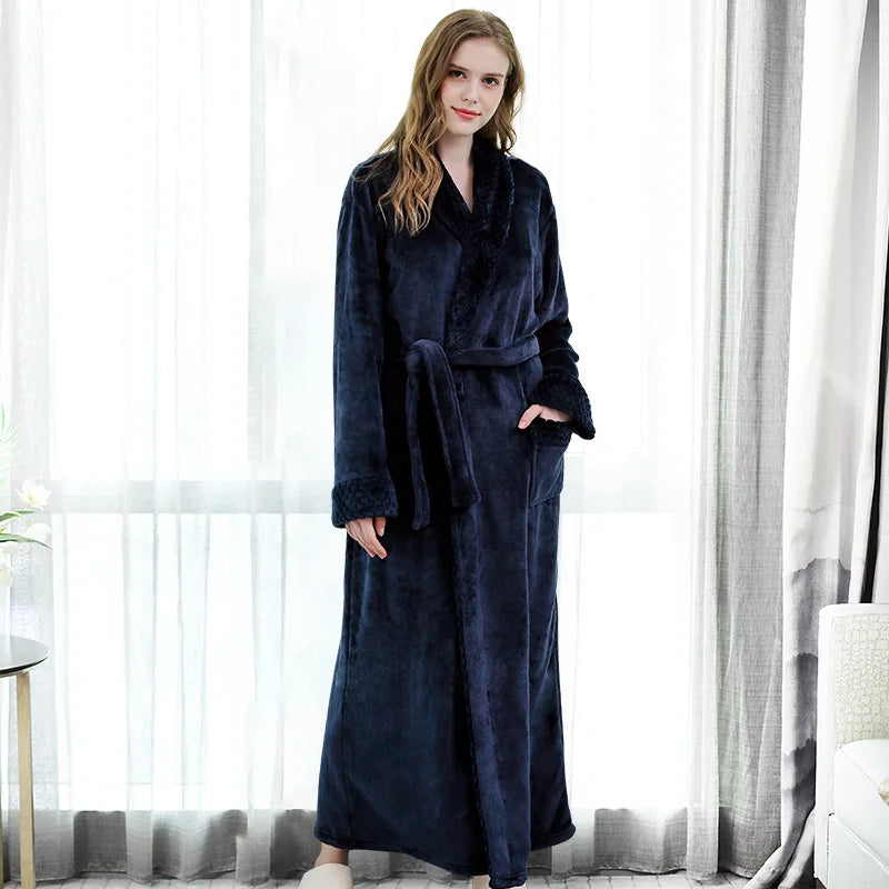 Unisex Warm Dobby Coral Fleece Bathrobe