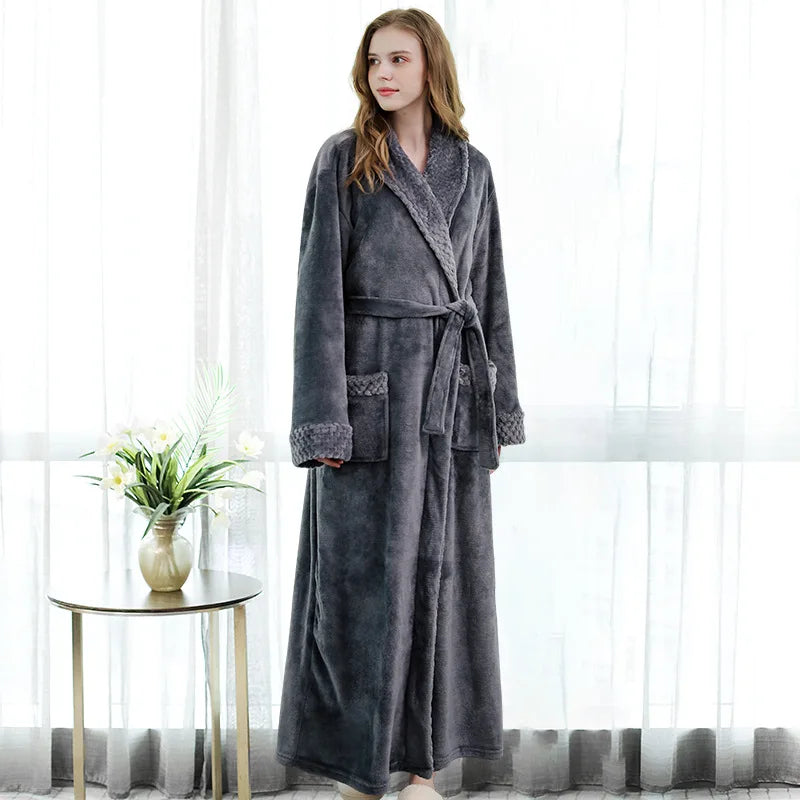 Unisex Warm Dobby Coral Fleece Bathrobe