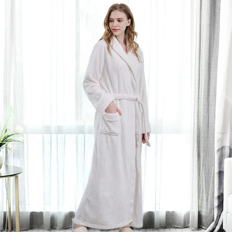 Unisex Warm Dobby Coral Fleece Bathrobe