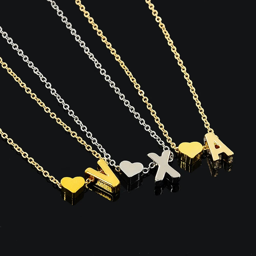Tiny Heart Dainty Initial Necklace