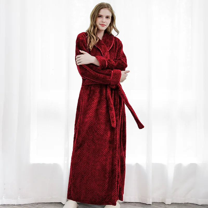 Unisex Warm Dobby Coral Fleece Bathrobe