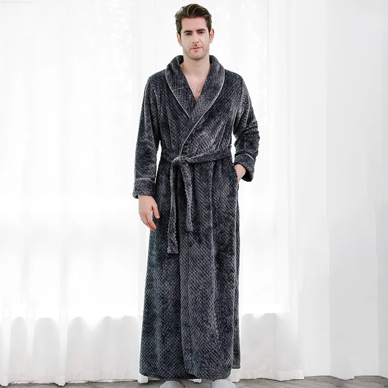 Unisex Warm Dobby Coral Fleece Bathrobe