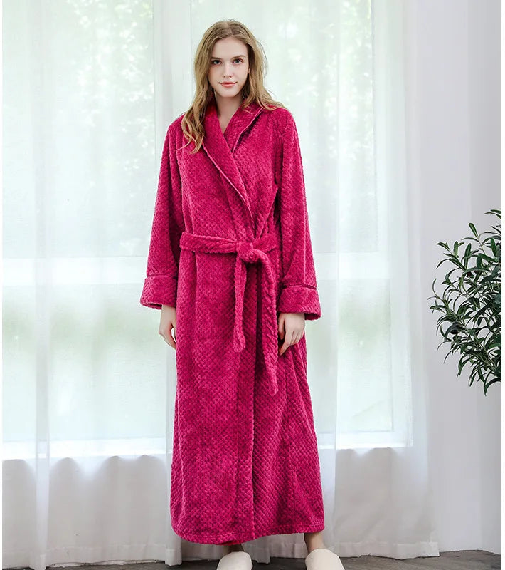 Unisex Warm Dobby Coral Fleece Bathrobe