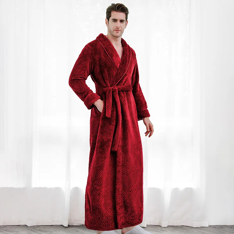 Unisex Warm Dobby Coral Fleece Bathrobe