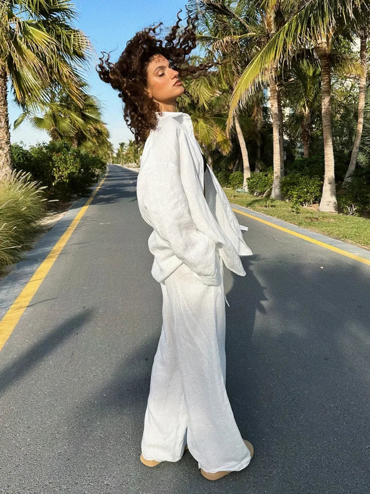 2025 Women's Casual Cotton-Linen Shirt & Pants Set – Spring Loose Fit Outfit