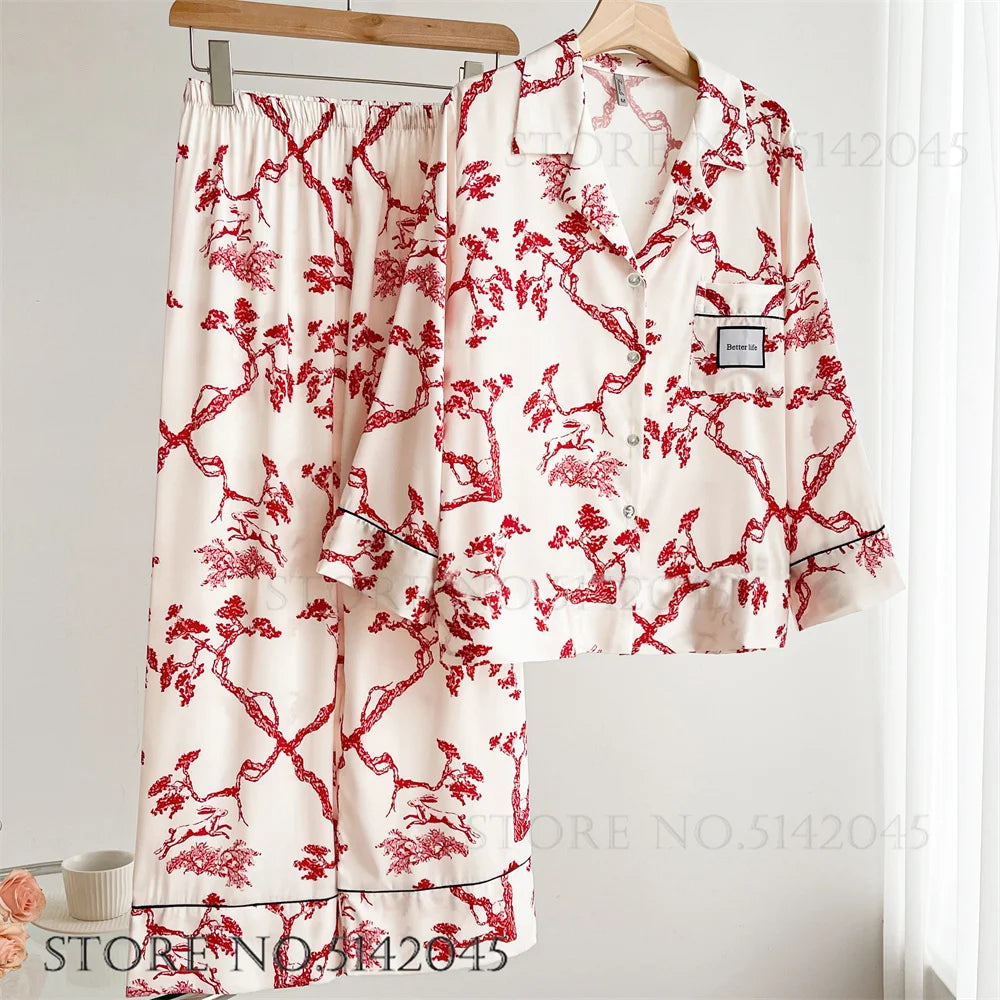 Women’s Floral Satin Pajama Set