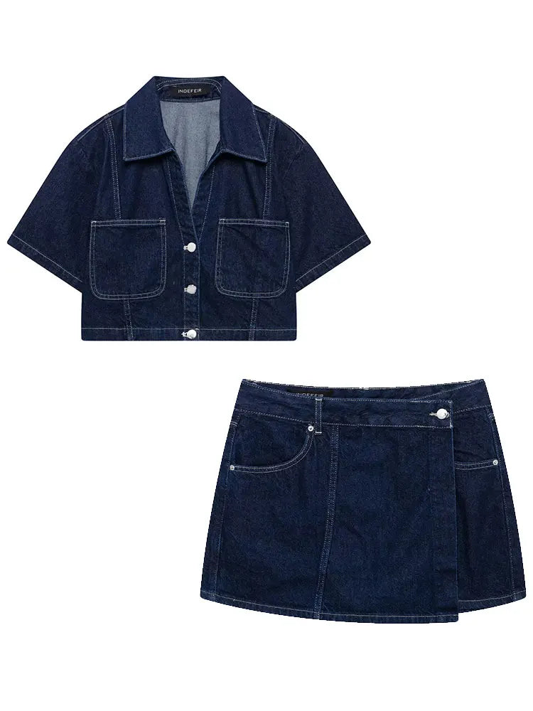2025 Summer Women’s Casual Denim Set – Short Shirt Top & Mini Skirt Shorts 2-Piece Outfit