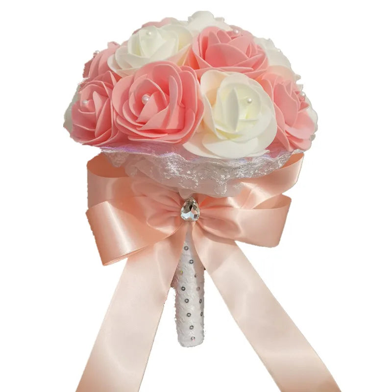 Elegant Blue Bridal Bouquet – Artificial PE Roses with Pearls