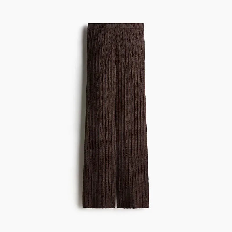 2025 Vintage-Inspired Knitted Pants Set – Brown Cardigan & Straight Trousers