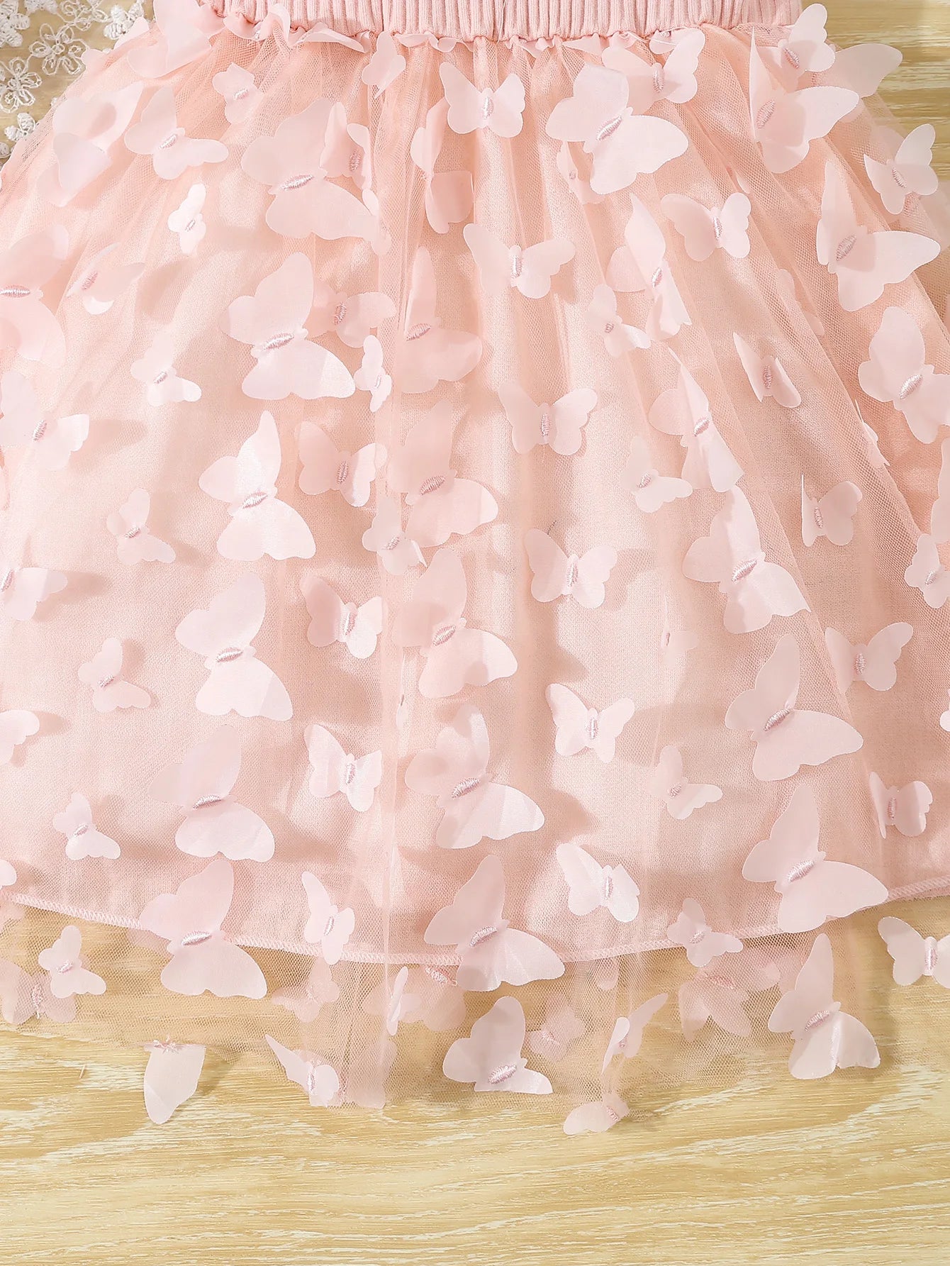 Summer Toddler & Kids Girl’s Butterfly Decor Mesh Splicing Cami Dress