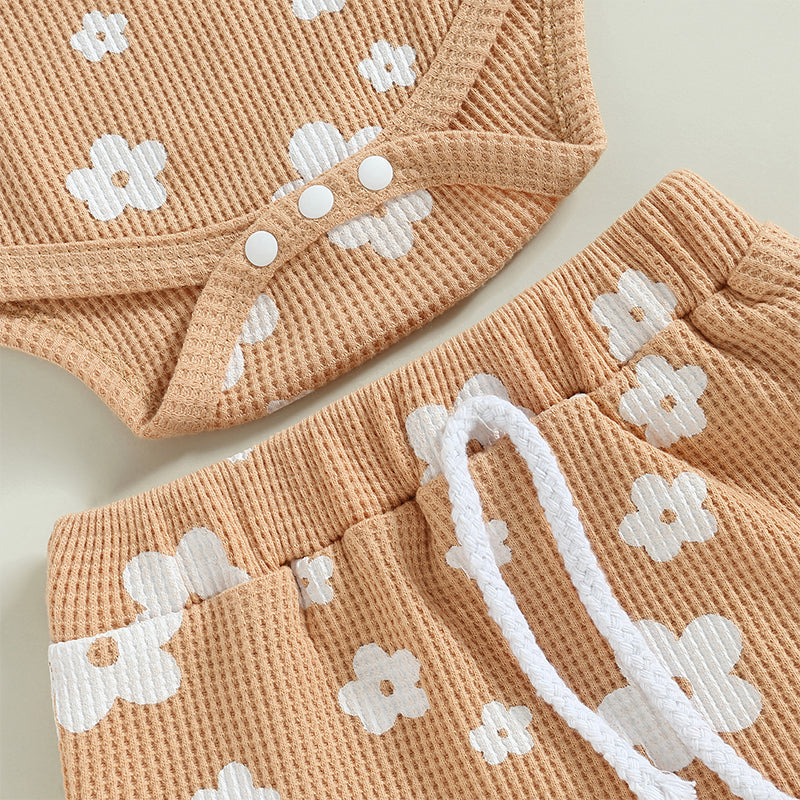Baby Girl 3-Piece Summer Outfit – Floral Sleeveless Romper + Shorts + Headband (0–18 Months)