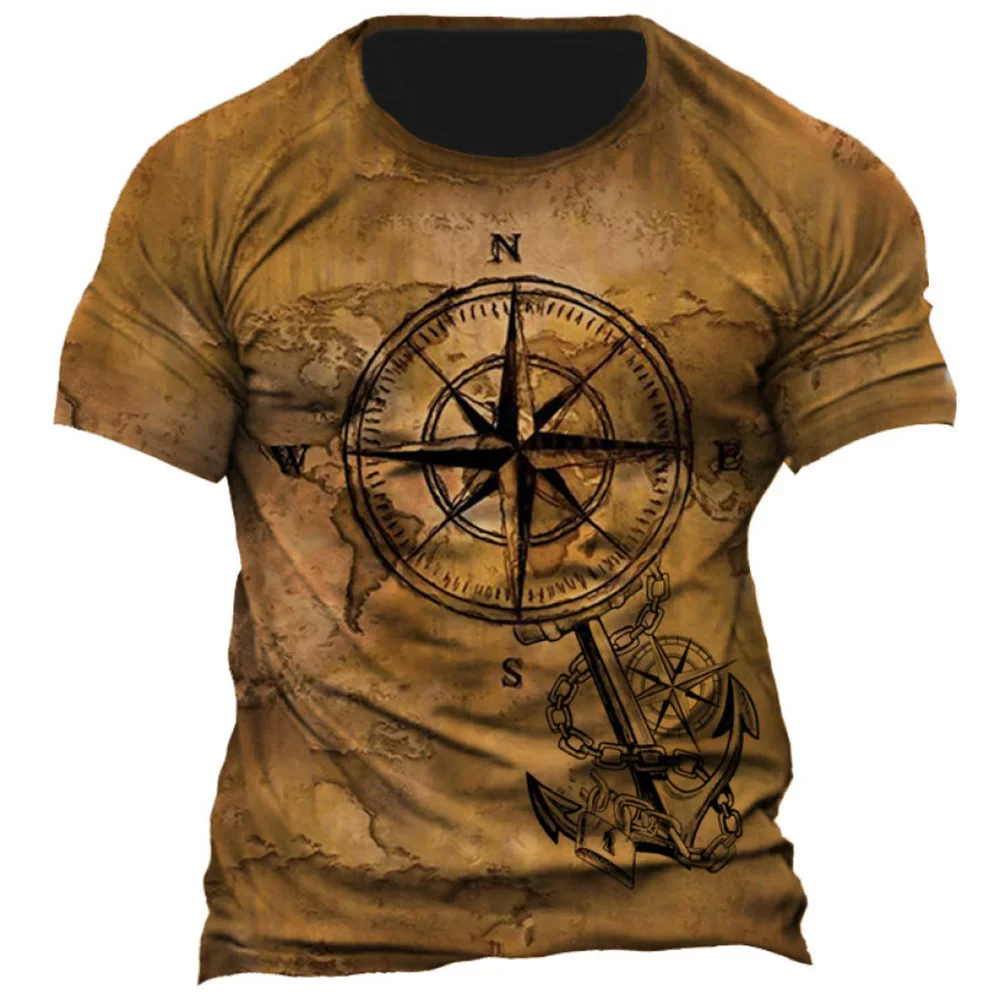 Vintage Men’s Compass Print T-Shirt