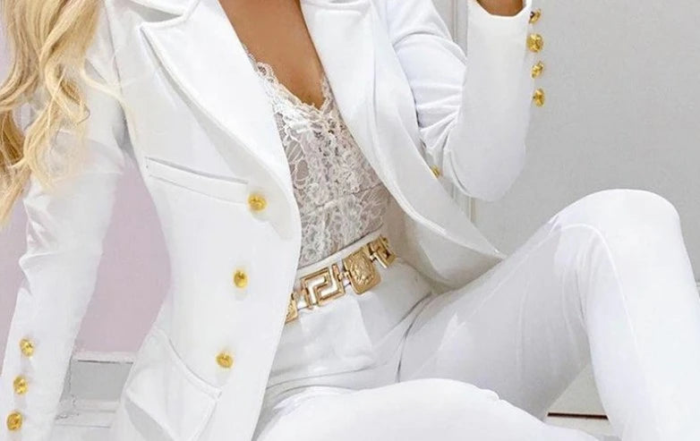 Women’s Autumn Two-Piece Set – Long Sleeve Coat & Trousers Suit