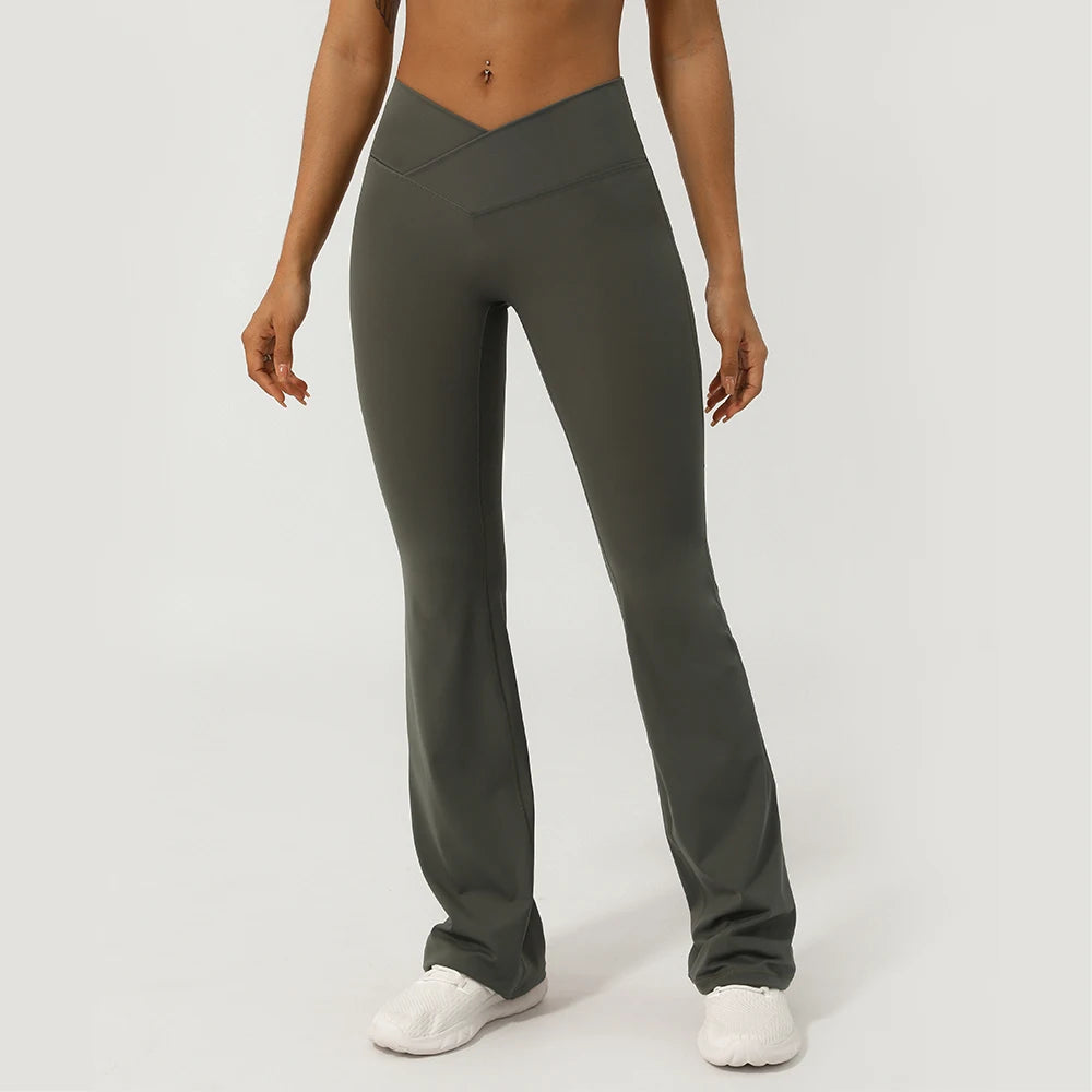 Flare Yoga Pants with Cross Waist – Booty-Lifting, Wide-Leg Activewear Leggings for Workout & Everyday Wear