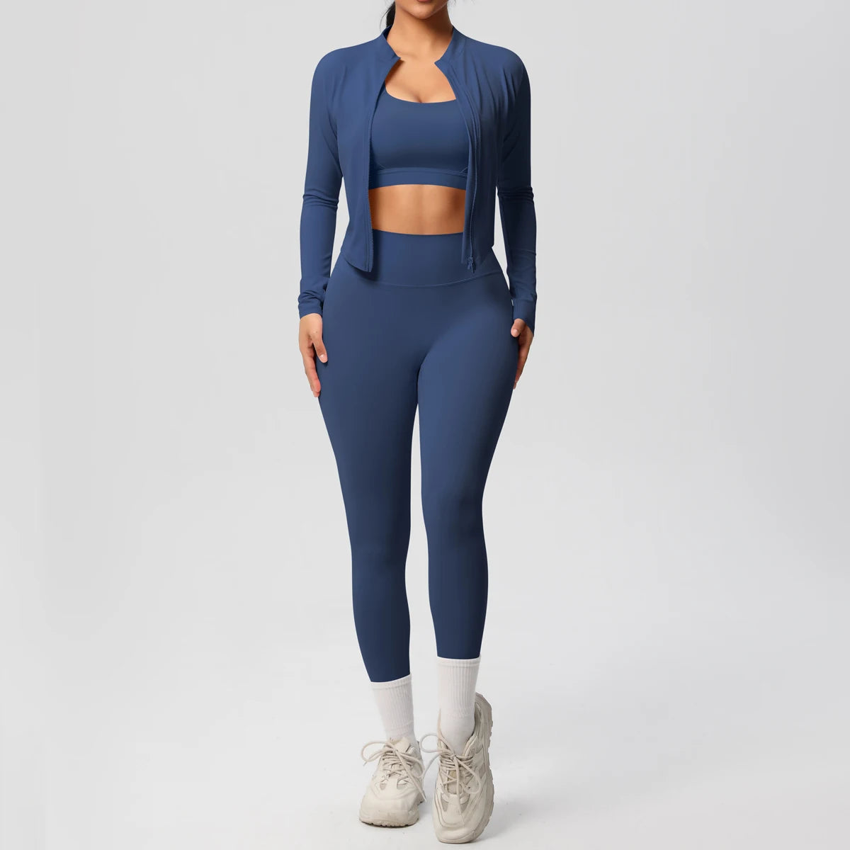 3-Piece Women's Sportswear Yoga Set – Zipper Jacket, Sports Bra & Leggings