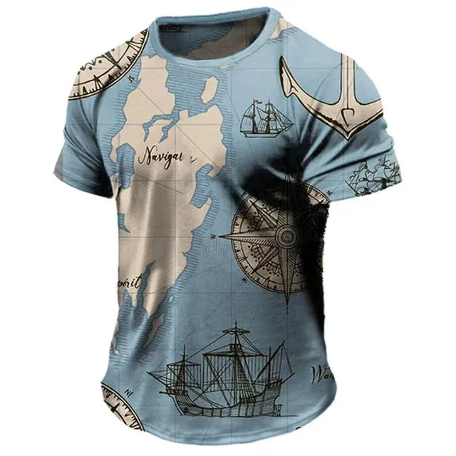 Vintage Men’s Compass Print T-Shirt