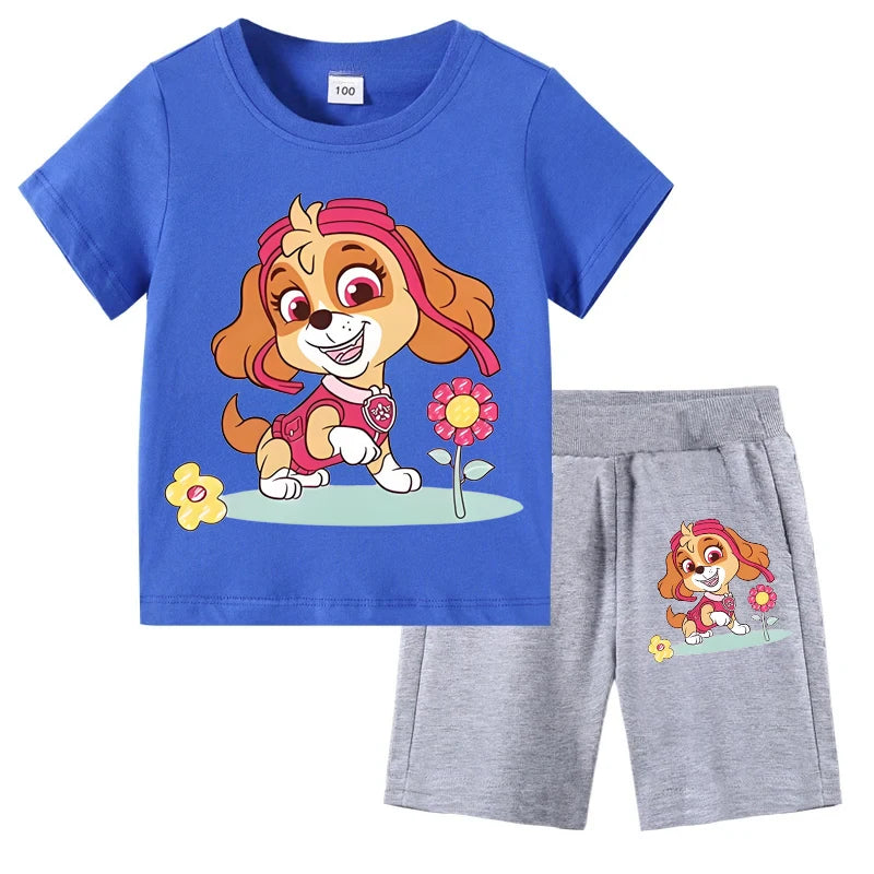 Kids Summer Cartoon Printed Clothing Set – Short Sleeve T-Shirt & Shorts for Girls