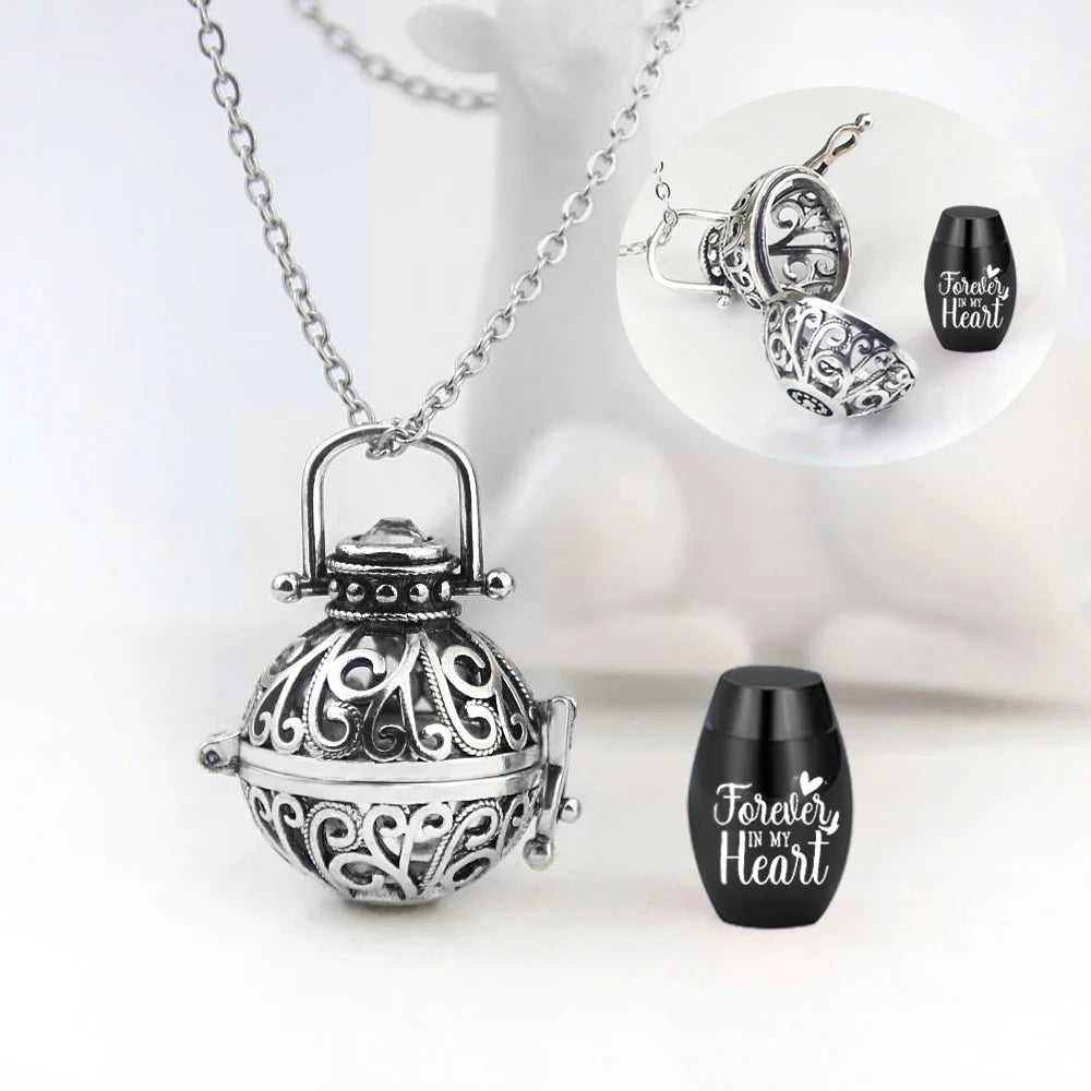 Vintage Hollow Flower Cremation Jewelry Necklace