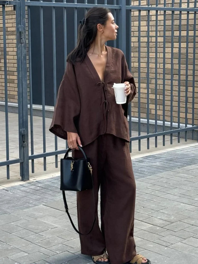 2025 Women's Casual Cotton-Linen Shirt & Pants Set – Spring Loose Fit Outfit