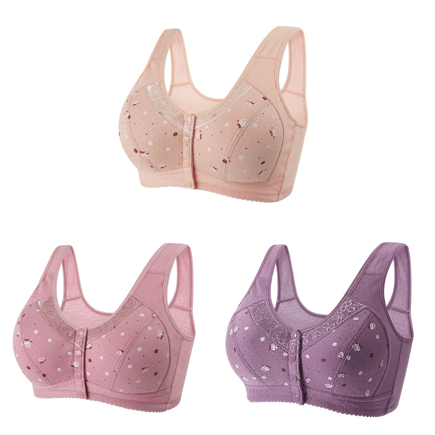3Pcs/Set Front Closure Plus Size Bras
