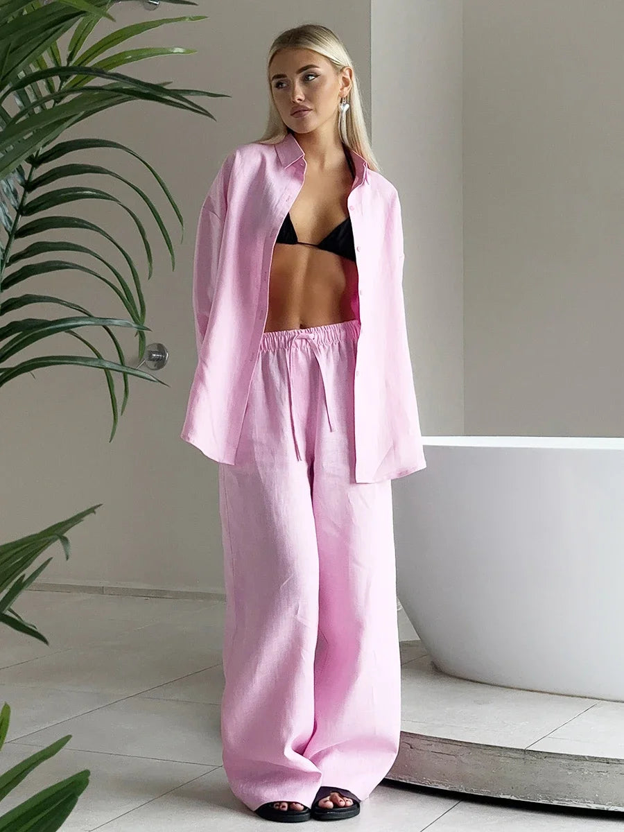 2025 Women's Casual Cotton-Linen Shirt & Pants Set – Spring Loose Fit Outfit