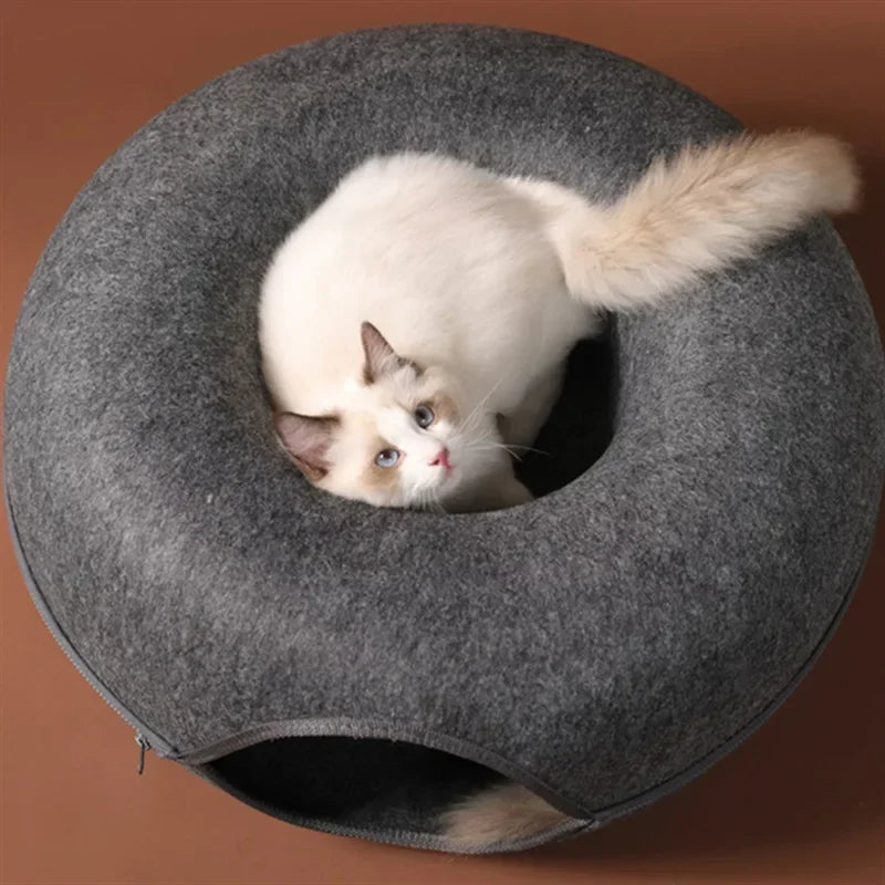 Felt Donut Cat Bed & Interactive Tunnel