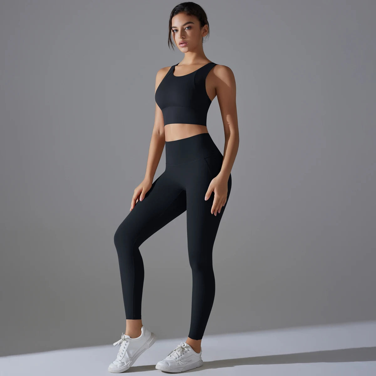 Women’s Yoga & Fitness Set – Shockproof Sports Bra + High-Waist Leggings
