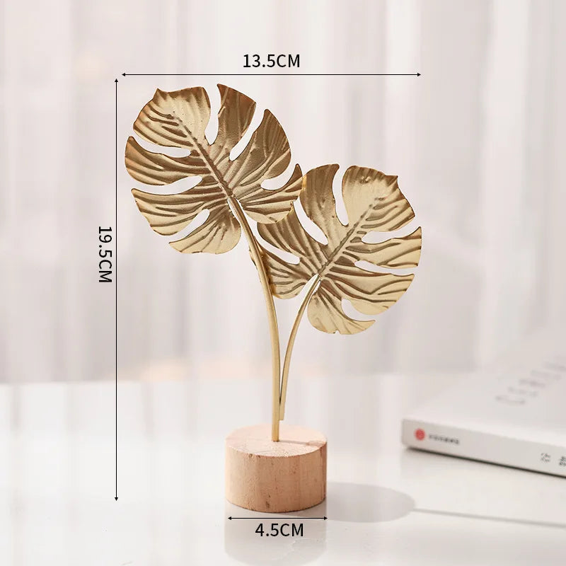 Golden Ginkgo Leaf Feather Metal Figurine