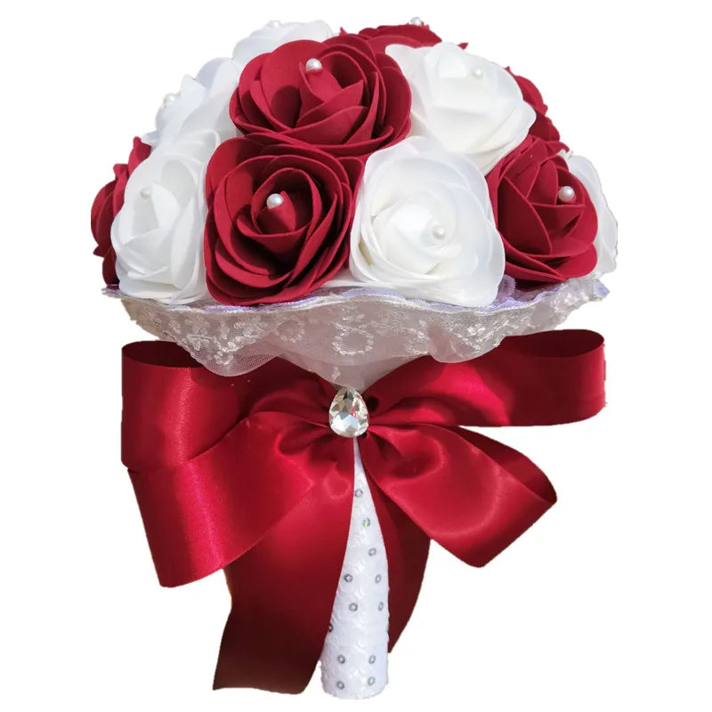 Elegant Blue Bridal Bouquet – Artificial PE Roses with Pearls