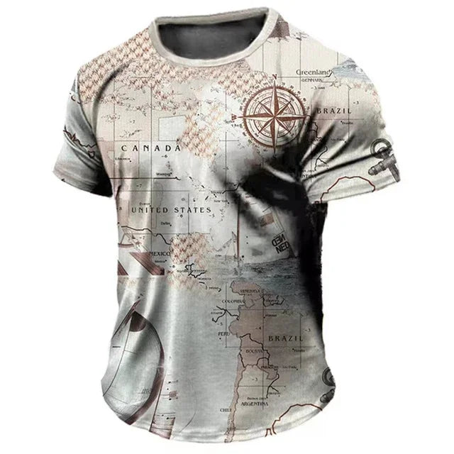 Vintage Men’s Compass Print T-Shirt