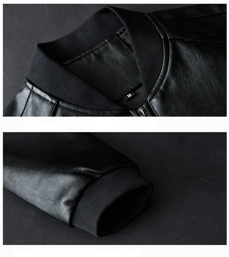 2025 Autumn New Men’s Black Biker PU Leather Jacket