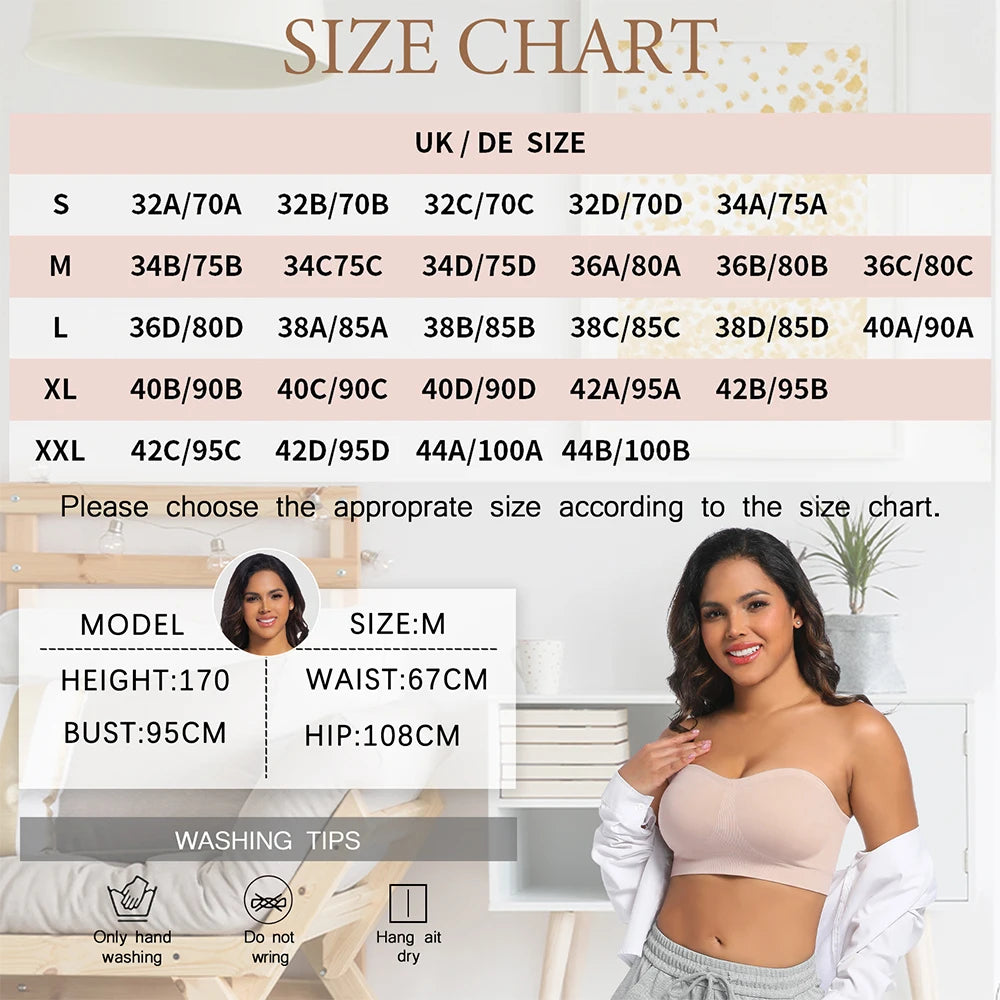 Strapless Invisible M-Shaped Push-Up Bra
