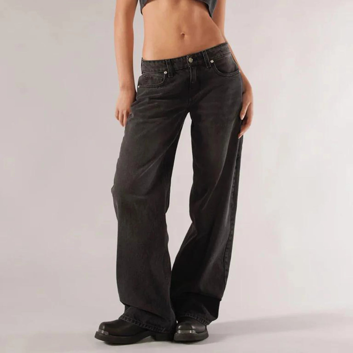 Women’s Y2K Vintage Gradient Jeans – Low Waist Wide-Leg Denim with Pockets