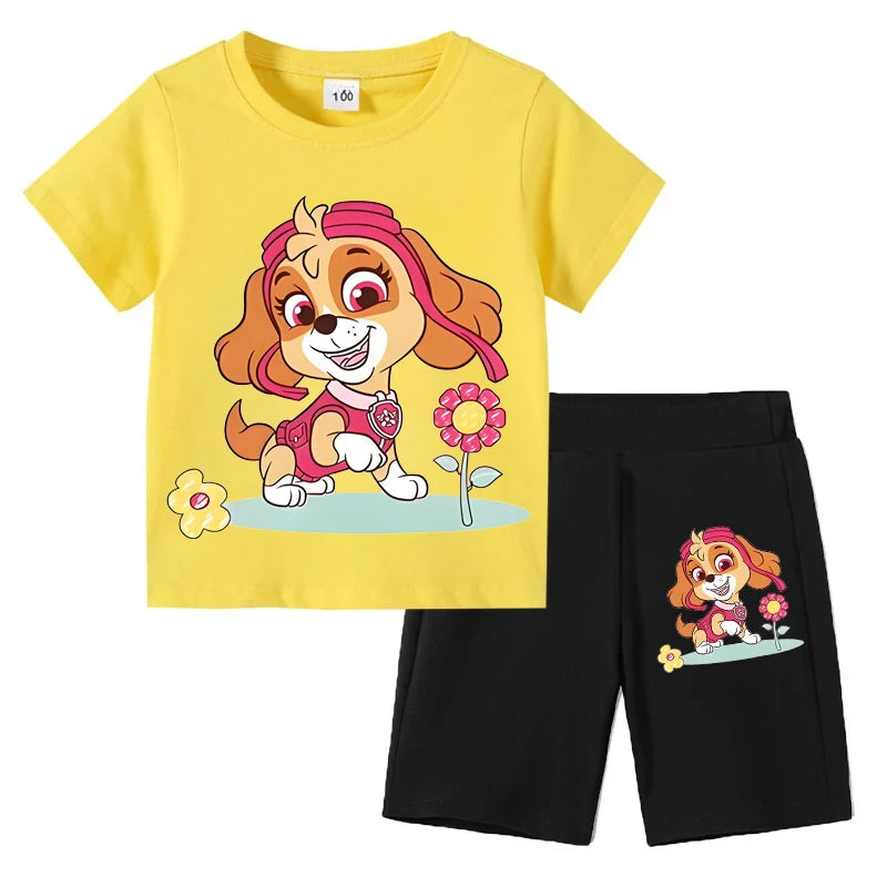 Kids Summer Cartoon Printed Clothing Set – Short Sleeve T-Shirt & Shorts for Girls