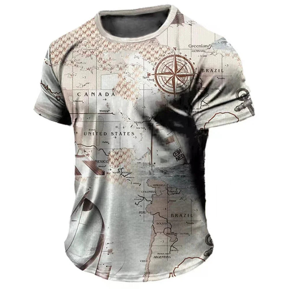 Vintage Men’s Compass Print T-Shirt