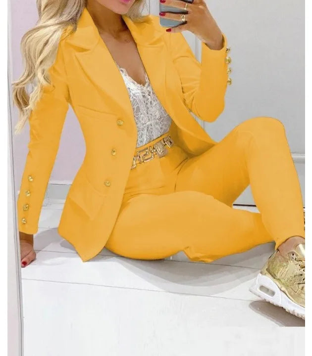 Women’s Autumn Two-Piece Set – Long Sleeve Coat & Trousers Suit