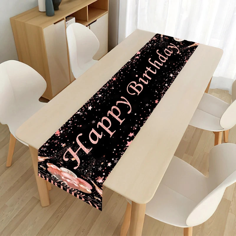 Black Gold Birthday Table Runner Table Cover Happy Birthday Party Decorations For Kids Adults Home 1st Bithday Table Decor