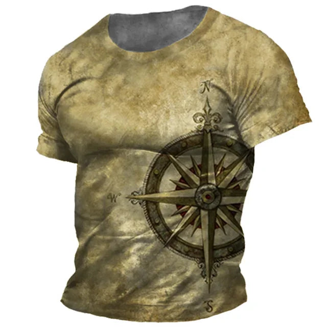 Vintage Men’s Compass Print T-Shirt