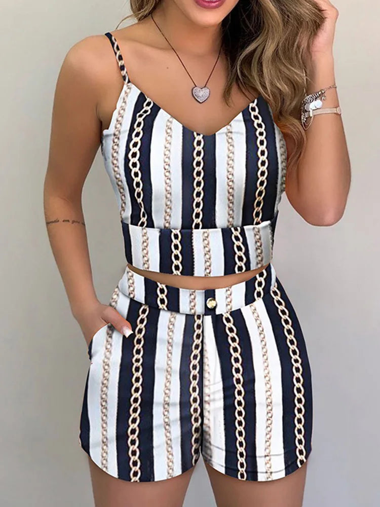 Women’s Summer Two-Piece Set – Sleeveless Floral Vest & Short Pants