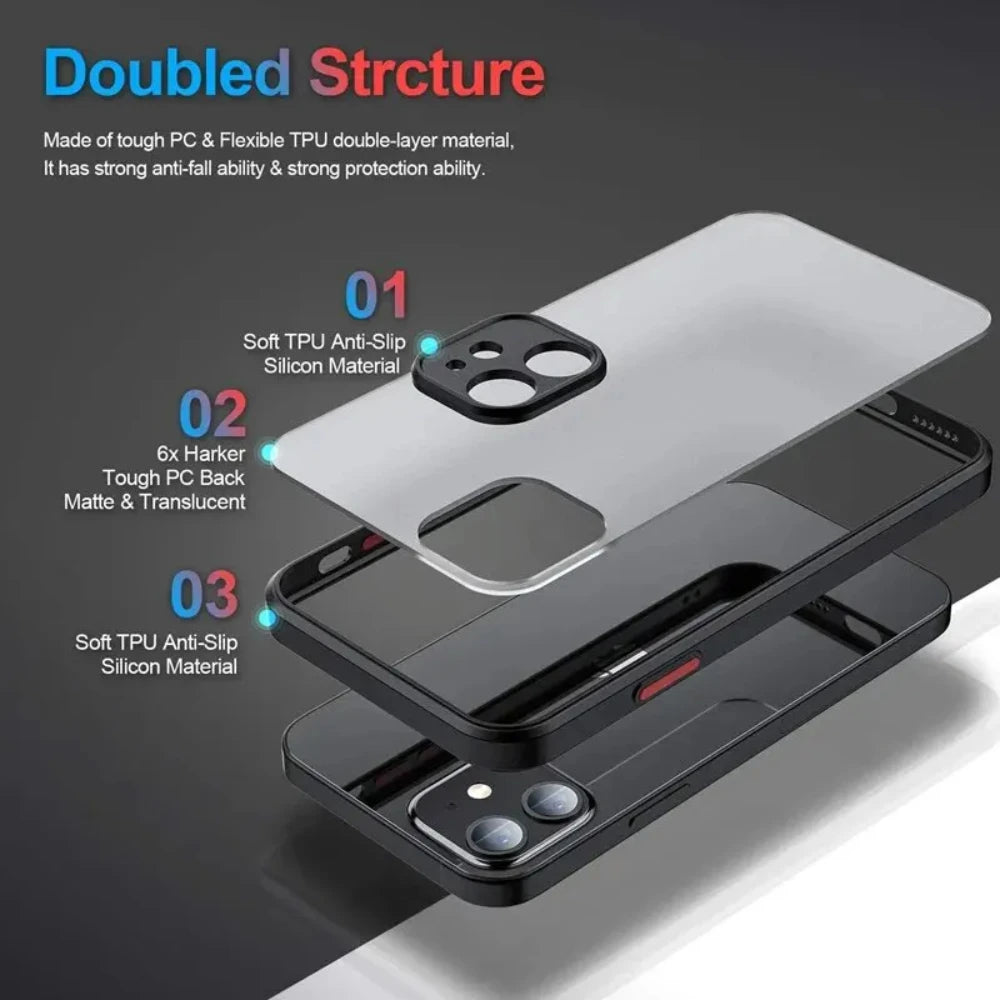 Shockproof Armor Matte Case for iPhone 16 / 15 / 14 Plus / 13 / 12 / 11 Pro Max